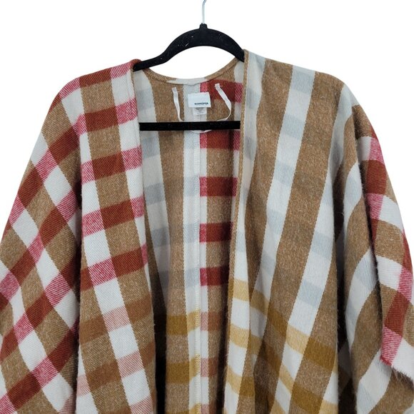 Sonoma Picnic Plaid Boho Blanket Shawl Wrap Poncho Tassel Fringe Warm Tones - Picture 8 of 9